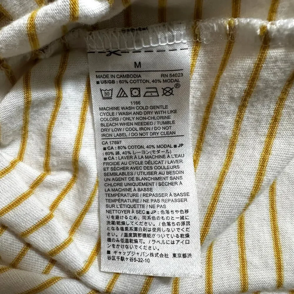 BANANA REPUBLIC Designer Tee Striped Puff Blouse Top Modal Blend Butter Yellow M